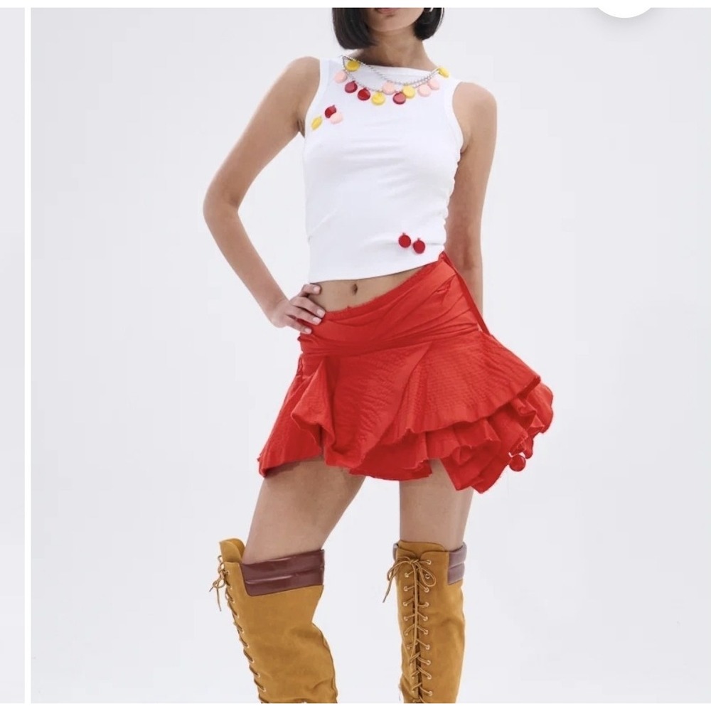 AKIRA Janey Red Micro Mini Ruffle Skirt XL Y2K Fairy Grunge Low Rise Festival